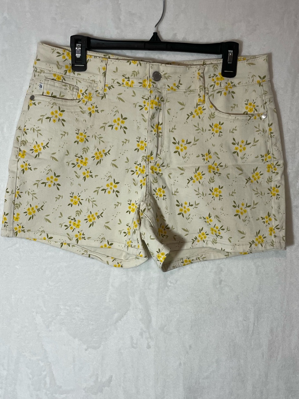 Judy Blue Cream Floral Jean Shorts with Yellow Flower Print